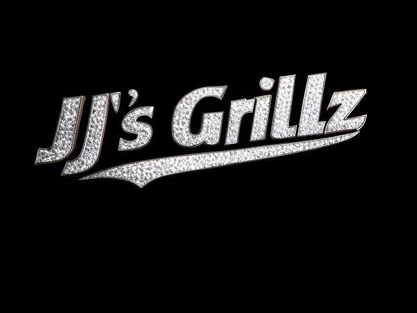 JJ's Grillz logo with sparkling effect on a black background